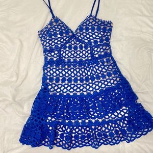 Royal Blue and Nude Crochet Lace Mini Dress